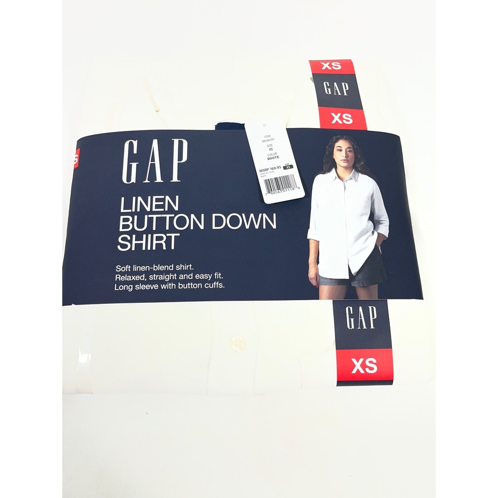 Gap Linen Button Down Shirt Women XS White Relaxed‎ Fit Long Sleeve Quiet Luxury